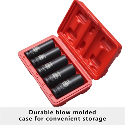 ZOYAKKI 1/2" Drive Deep 6-Point Impact Socket Set, 5-Piece Standard Metric Spindle Axle Nut Impact Socket Set, Cr-Mo,6 Point (15-17-19-21-22mm) Size,Wheel Lug Nuts Socket - Image 5