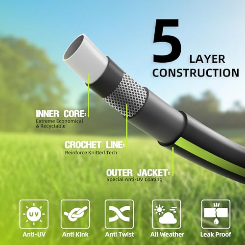 Worth Leader Short Garden Hose 5/8 in. x 12 ft. -No Kink, Flexible, Leakproof, Male to Female Fittings -Heavy Duty Durable PVC Lightweight Water Pipe with Brass Aluminum Ends for Household & Yard Use - Image 3
