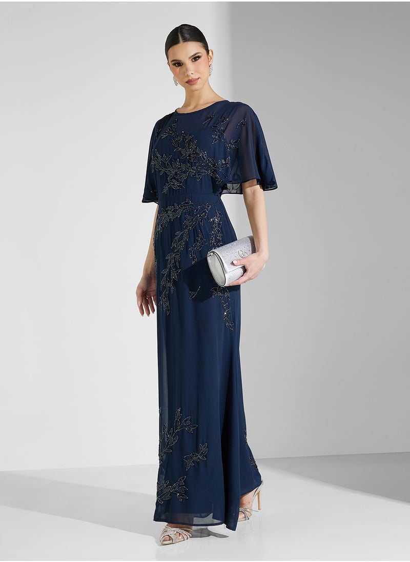 Maya Placement Embellished Cape Sleeve Maxi Dress  - Image 1