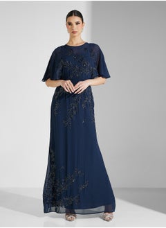 Maya Placement Embellished Cape Sleeve Maxi Dress  - Image 4