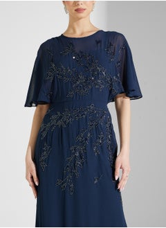 Maya Placement Embellished Cape Sleeve Maxi Dress  - Image 3