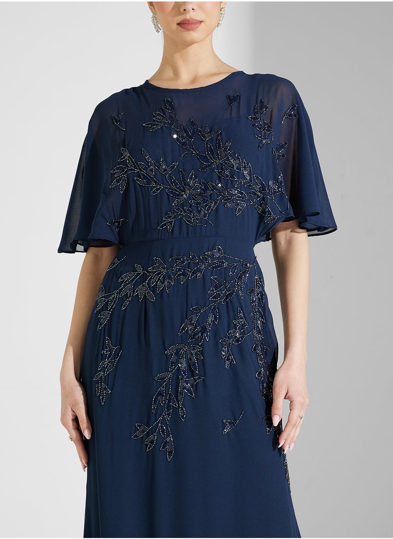 Maya Placement Embellished Cape Sleeve Maxi Dress  - Image 3