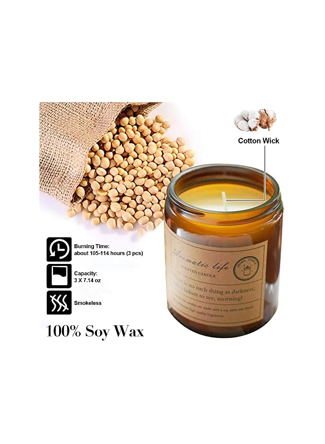 The Bros Aromatherapy Candle Set Soy Wax Scented Candles Large Brown Jar Candle 3 Pack Long Burning Time Lasting Fragrance for Home Scented Aromatherapy Festival Gifts Set- Lavender Sandalwood Rose Scents - Image 3