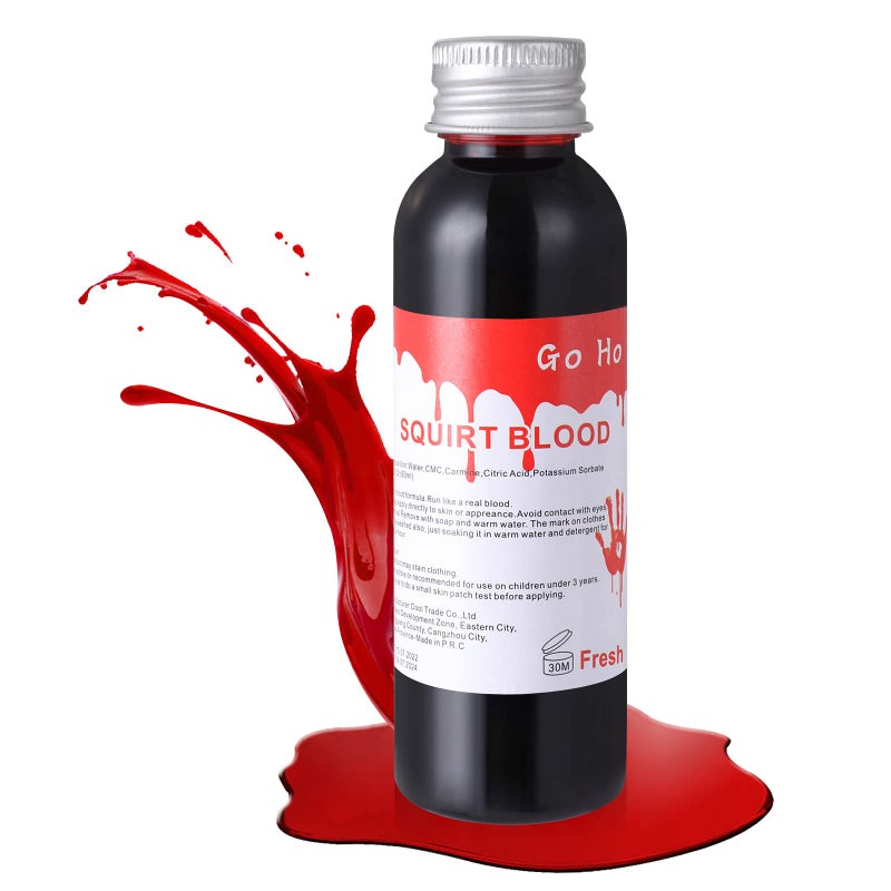 Go Ho Fake Blood Makeup (2 oz),Fake Blood Washable for Scar Wounds,Easy Dry Flow Fake Blood for Eyes Drips Nose Bleeds,Halloween Blood for Cosplay SFX Zombie Vampire Makeup,Fresh - Image 1