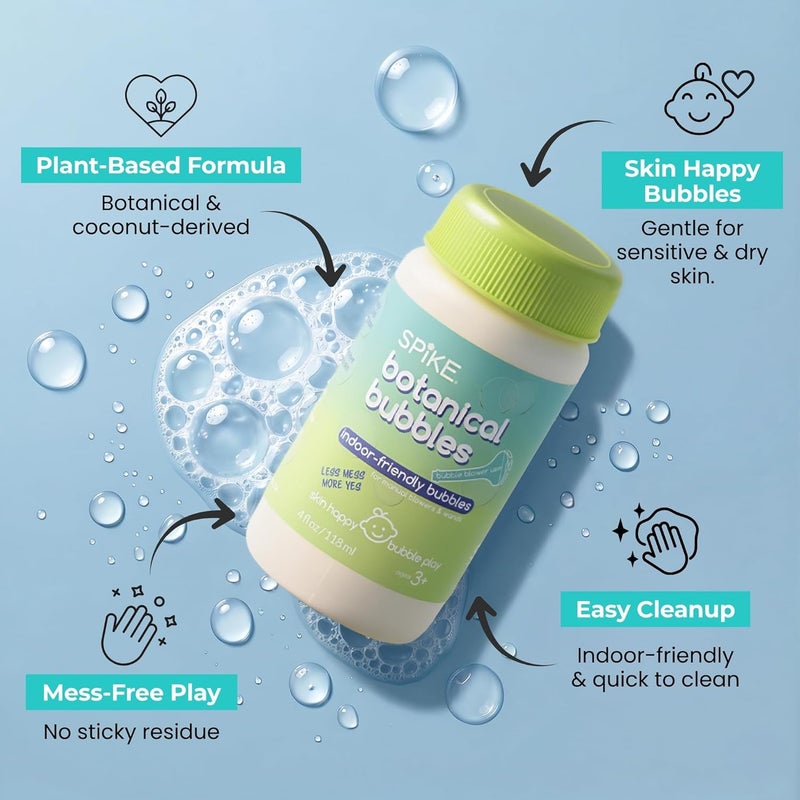 Spike Innobaby Botanical Bubble Solution for Sensitive Skin - 2 Bottles of 4 oz Refill for Blower Wand and Manual Bubble Toys - Ready to Use - Mess Free - Non Toxic - Image 3
