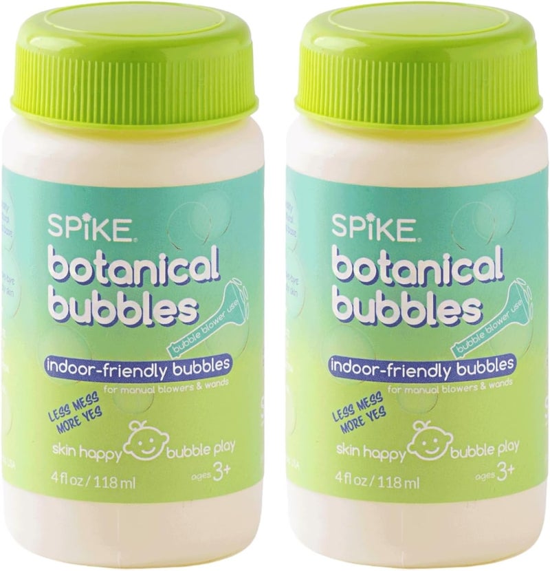 Spike Innobaby Botanical Bubble Solution for Sensitive Skin - 2 Bottles of 4 oz Refill for Blower Wand and Manual Bubble Toys - Ready to Use - Mess Free - Non Toxic - Image 1