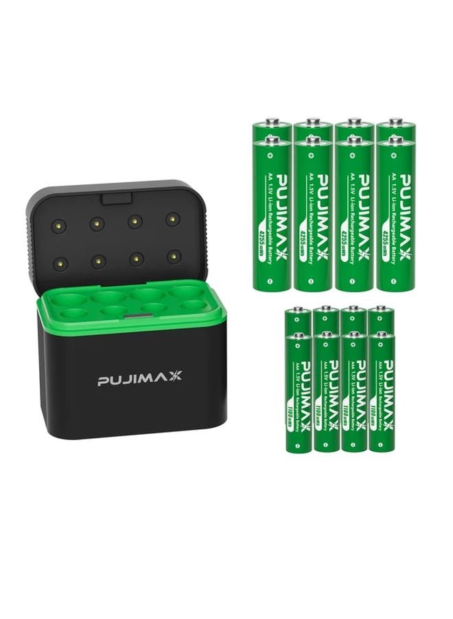 PUJIMAX 8 Slot Smart Fast Charger with 8 4255mWh and 8 1100mWh 1 5V AA Lithium Batteries - Image 1
