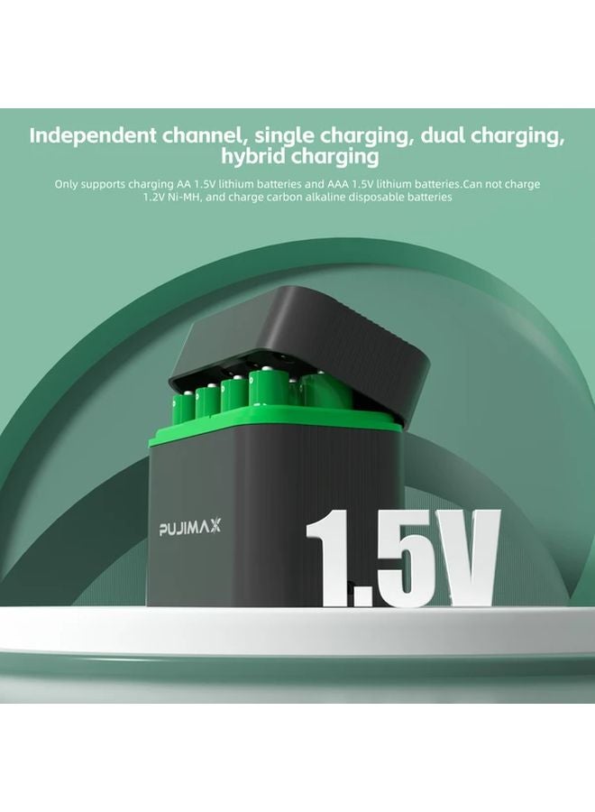 PUJIMAX 8 Slot Smart Fast Charger with 8 4255mWh and 8 1100mWh 1 5V AA Lithium Batteries - Image 2