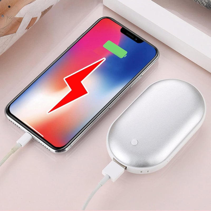 ويوبلز مدفأة يدوية قابلة لإعادة الشحن، مدفأة يدوية قابلة لإعادة الاستخدام عبر منفذ USB، بنك طاقة 5000 مللي أمبير، مدفأة يدوية كهربائية محمولة سريعة التسخين، تصل درجة حرارتها إلى 50 درجة مئوية، بنك طاقة محمول، هدية شتوية مثالية للنساء والرجال (فضي) - Image 4