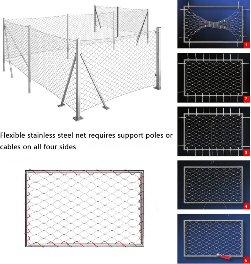 RAUMPA Edelstahl Chain Link Fence Net Garden Fences Wire Fencing Netting Rolls and Animal Barrier Borders Mesh for Yard Patio Balcony Dogs Deer Poultry Chicken Run Cage Border - Image 5