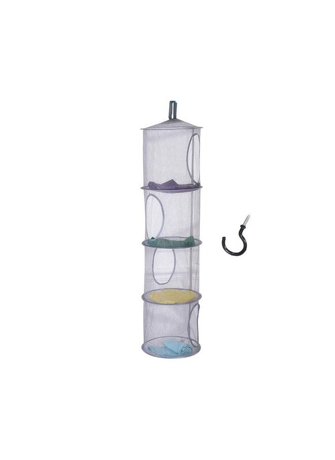 Dodxiaobeul - 4 Tier Storage for Stuffed Animals,Storage Organizer,43.5 x12" Hanging Mesh Storage Basket with 2"Hooks,Folding Basket for Store Gloves,Shawls, Hats,Mittens, Attaches Easily to Any Rod -Grey - Image 1