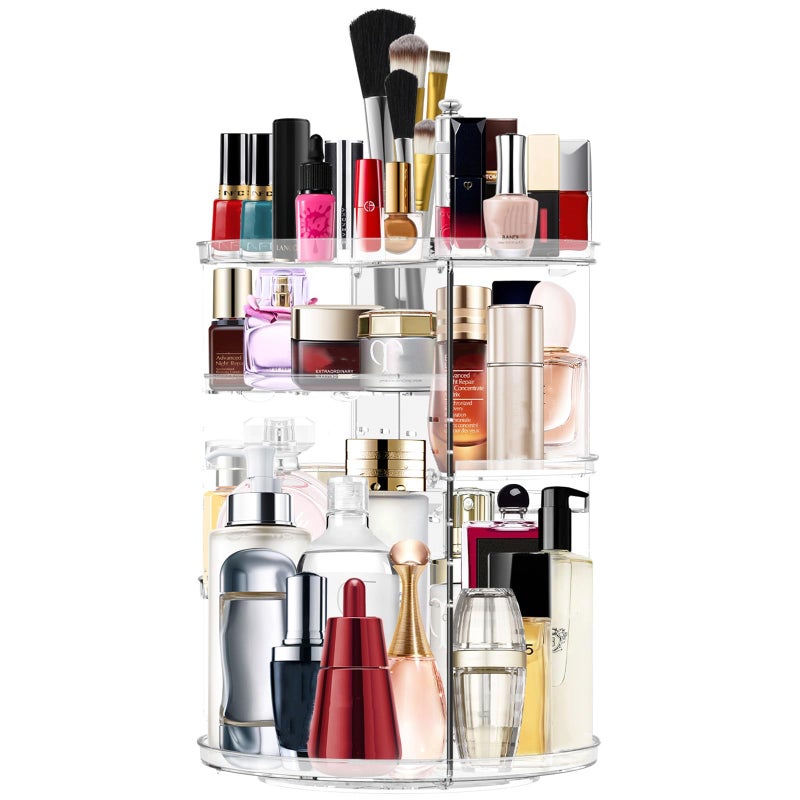 Miserwe Makeup Organizer 360 Rotating Cosmetic Organizer DIY Adjustable Makeup Carousel Spinning Holder Rack, Large Capacity Cosmetic Storage Box Makeup Brushes Organizer for Vanity Countertop (Clear) - Image 1