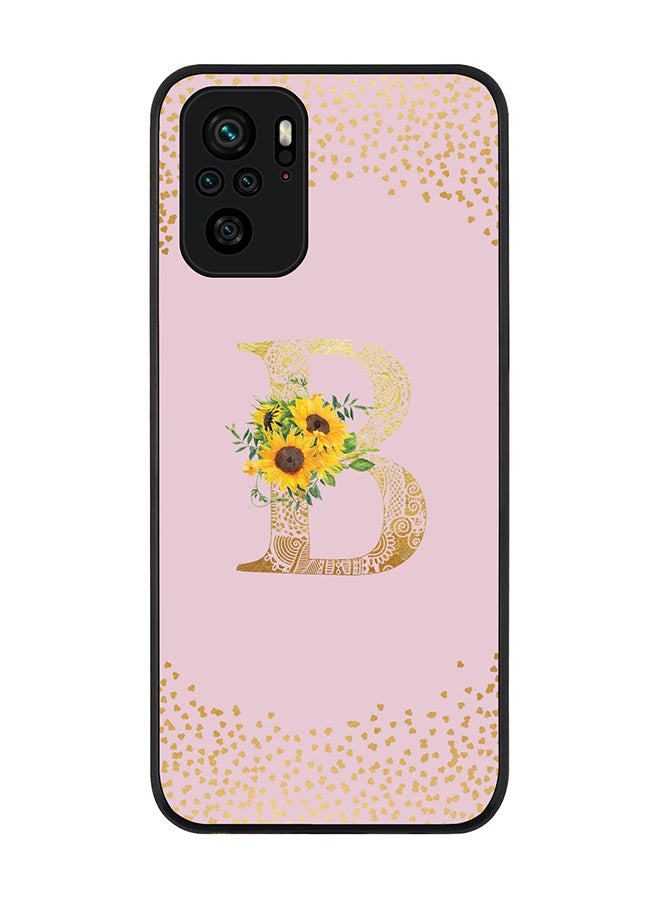 Stylizedd Rugged Black edge case for Xiaomi Poco M5s Slim fit Soft Case Flexible Rubber Edges Anti Drop TPU Gel Thin Cover - Custom Monogram Initial Letter Floral Pattern Alphabet - B (Pink ) - Image 1