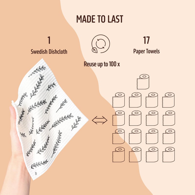 Augine Swedish Dishcloths for Kitchen, 5 Pack Reusable Paper Towels Washable, Super Absorbent Swedish Dish Cloths, Non-Scratch, No Odor - Image 4