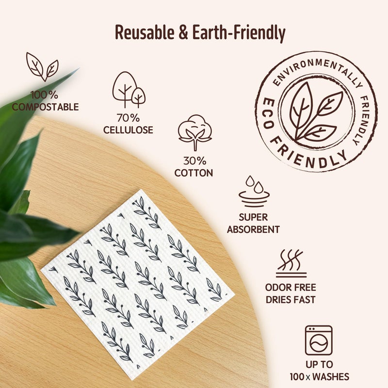 Augine Swedish Dishcloths for Kitchen, 5 Pack Reusable Paper Towels Washable, Super Absorbent Swedish Dish Cloths, Non-Scratch, No Odor - Image 3