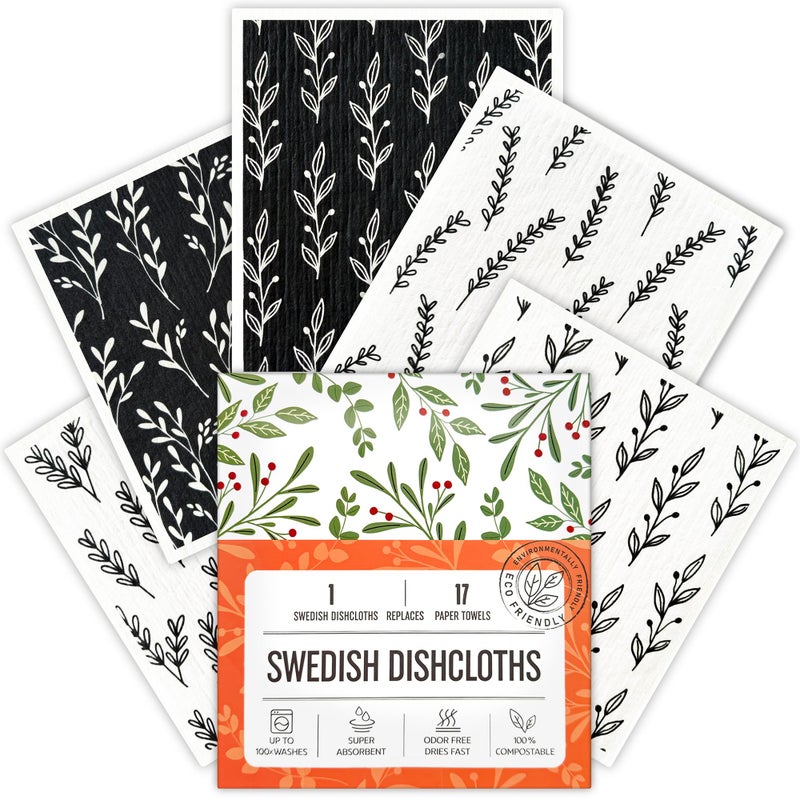 Augine Swedish Dishcloths for Kitchen, 5 Pack Reusable Paper Towels Washable, Super Absorbent Swedish Dish Cloths, Non-Scratch, No Odor - Image 1