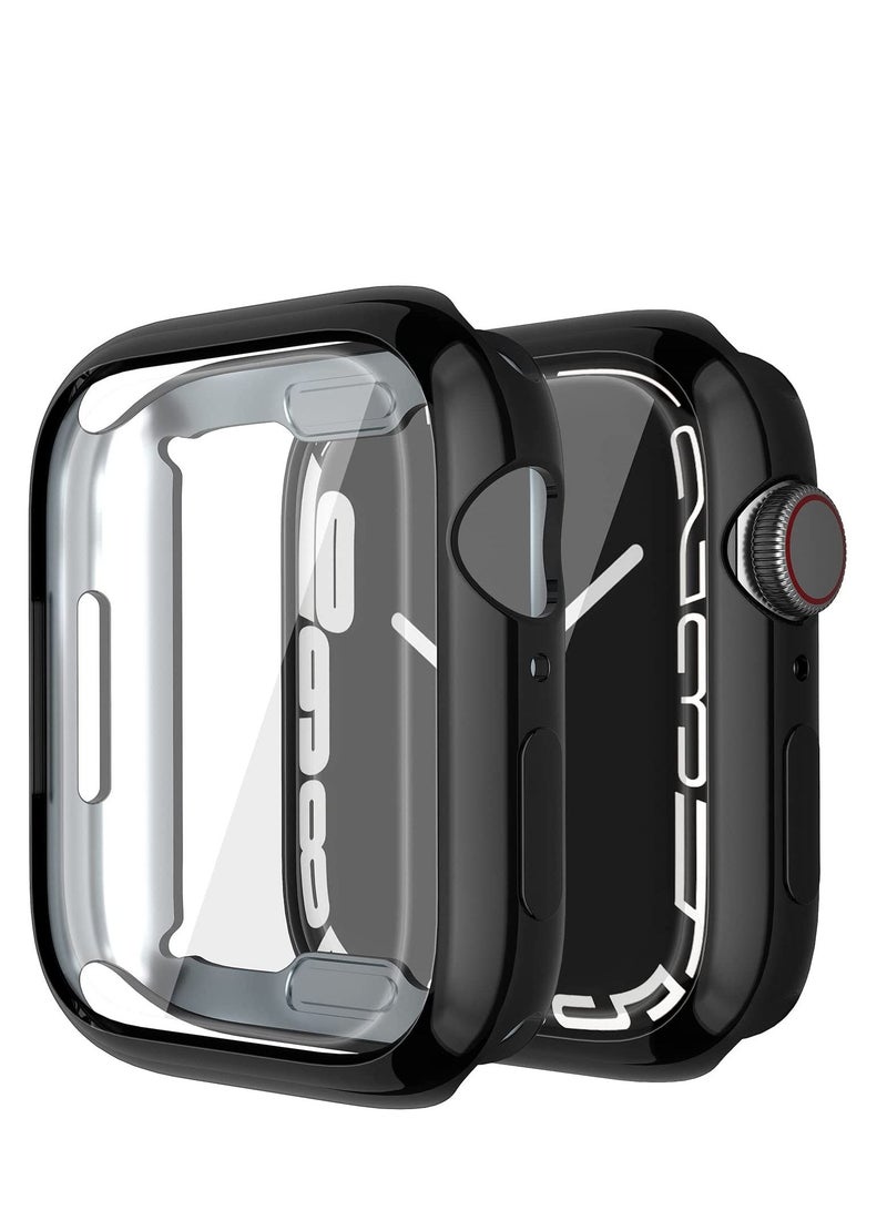 جراب لهاتف Apple Watch Series 7 مقاس 45 مم واقي شاشة ممتص الصدمات ، غطاء واقٍ رقيق للغاية من البولي يوريثين الحراري الناعم عالي الدقة لهاتف iWatch Series 7 (أسود لامع ، 45 مم - Image 1