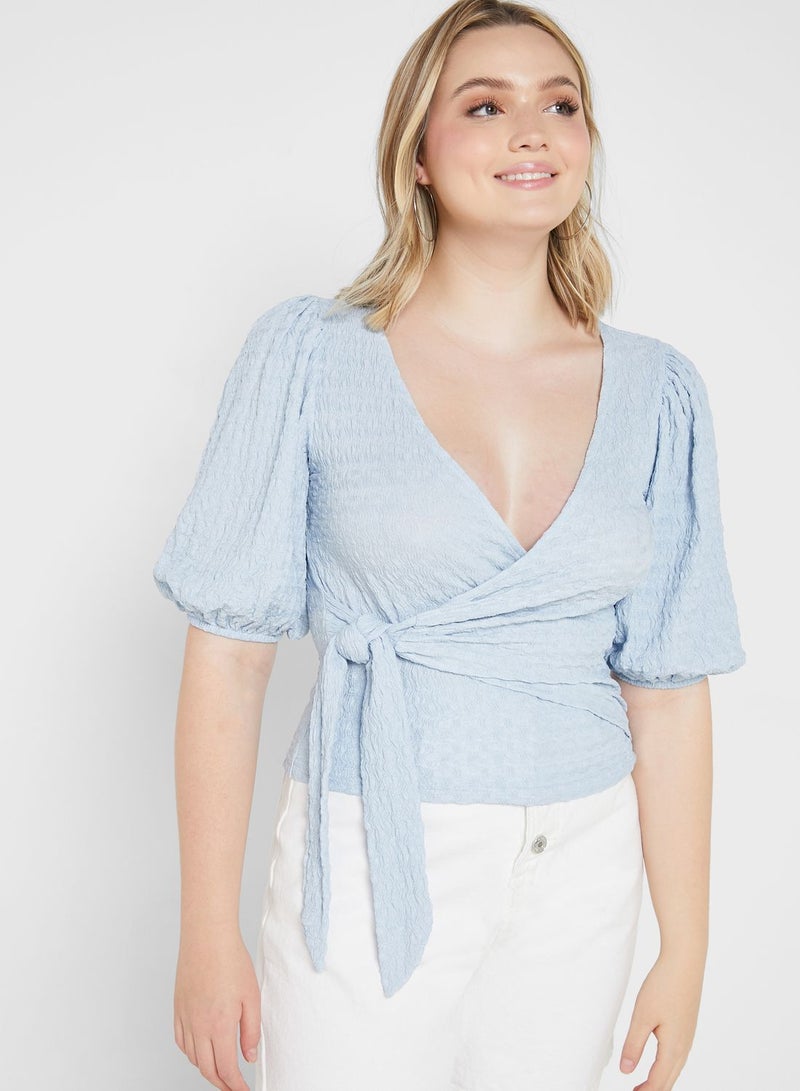 MONKI Puff Sleeve Knot Detail Top - Image 1