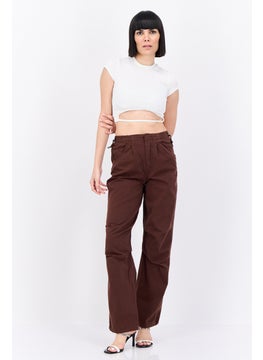 Bershka Women Regular Fit Plain Parachute Jogger Pants, Brown  - Image 4