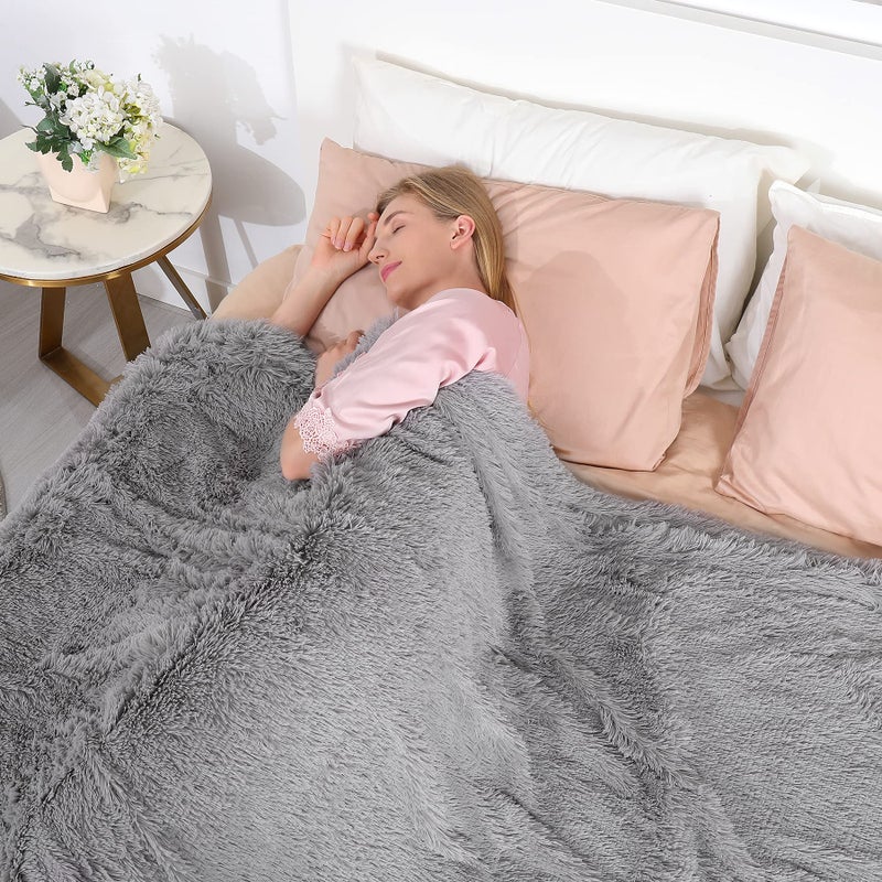 Tuddrom Decorative Extra Soft Faux Fur Throw Blanket 50""x60"" Solid Lightweight Fuzzy Reversible Long Hair Shaggy Blanket Fluffy Cozy Plush Mink Fleece Comfy Microfiber Blanket for Couch Sofa Bed  Grey - Image 3