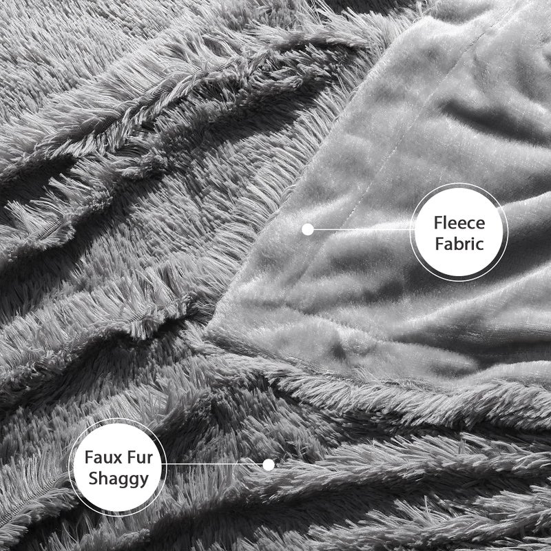Tuddrom Decorative Extra Soft Faux Fur Throw Blanket 50""x60"" Solid Lightweight Fuzzy Reversible Long Hair Shaggy Blanket Fluffy Cozy Plush Mink Fleece Comfy Microfiber Blanket for Couch Sofa Bed  Grey - Image 5