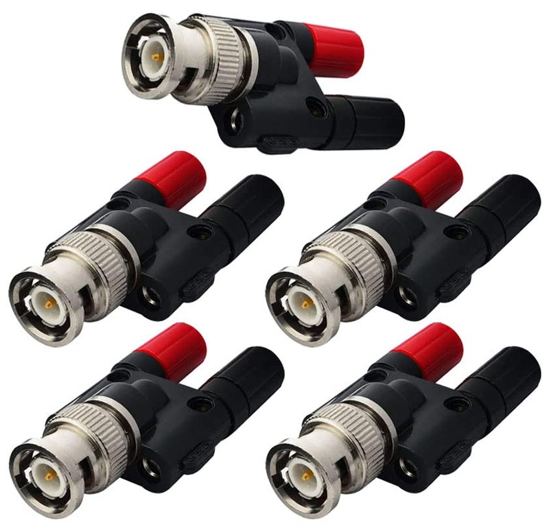 onelinkmore BNC Male Plug to 2X 4mm Dual Banana Female Jack Socket Binding Post RF Coax Coaxial Splitter Connector BNC Banana Adapter for HF Radio Antennas Oscilloscope DVM Pack of 5 - Image 1