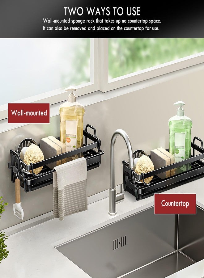 LBTING Sponge Holder for Kitchen Sink, Wall Mounted Sink Caddy with Self-Draining Drain Tray, Stainless Steel Kitchen Sink Caddy for Organizing Sponge, Brush, Soap Dish Dispenser - Black - Image 5