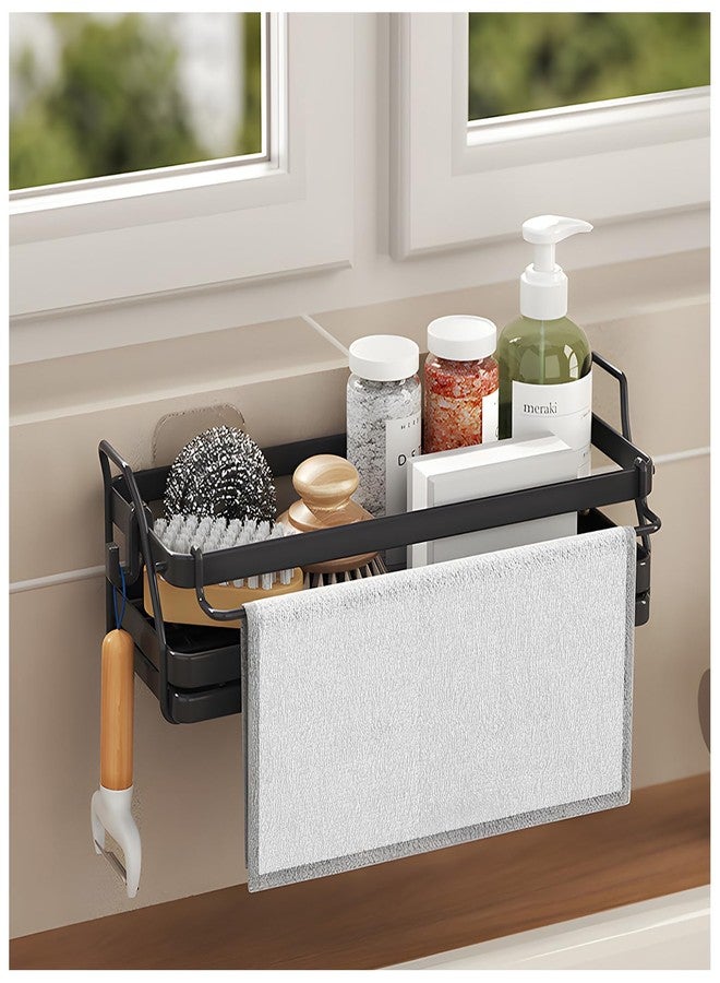 LBTING Sponge Holder for Kitchen Sink, Wall Mounted Sink Caddy with Self-Draining Drain Tray, Stainless Steel Kitchen Sink Caddy for Organizing Sponge, Brush, Soap Dish Dispenser - Black - Image 1