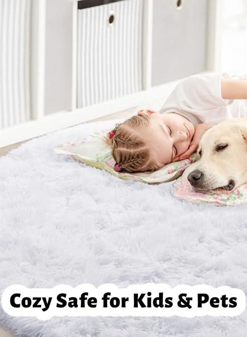 LOOPITYS Super soft and fluffy living room round carpet, large anti slip carpet, bedroom, entrance door, luxurious living room carpet (round white, 100CM) - Image 5