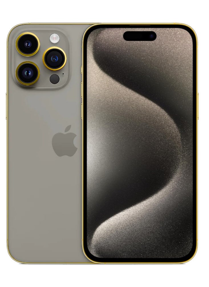 CAVIAR إطار كافيار فاخر مطلي بالذهب عيار 24 قيراط مخصص لهاتف iPhone 15 Pro Max بسعة 256 جيجابايت تيتانيوم طبيعي  - Image 3