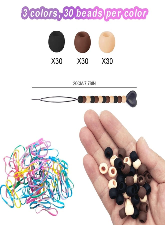 Everfunny 90 Pcs Silicone Hair Beads for Women Girls Braids, Soft Colorful Pony Beads Bulk for Kids Girls Women Hair Accessories for Braids (Dark Brown) - Image 3