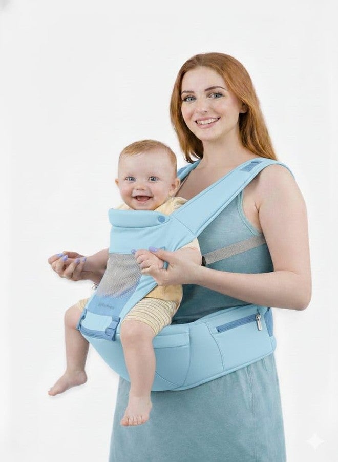 hierax Baby Carrier Bag with Hip Seat, Ergonomic Design with Breathable Mesh Panels, Multiple Carrying Positions, Sky (Baby Blue) - Image 1