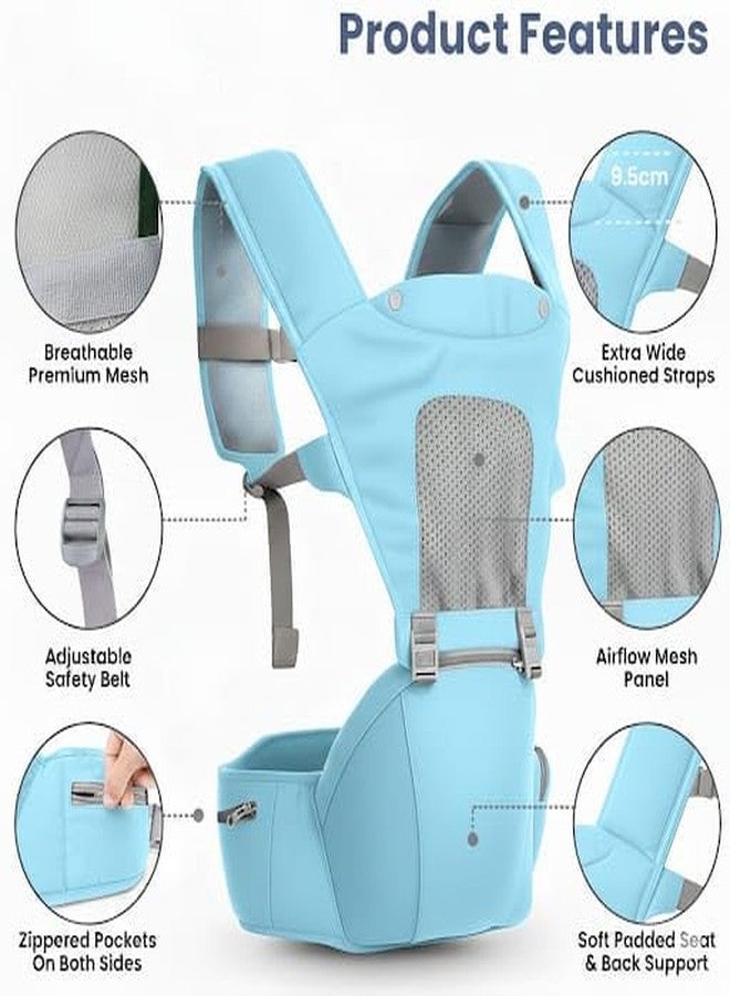 hierax Baby Carrier Bag with Hip Seat, Ergonomic Design with Breathable Mesh Panels, Multiple Carrying Positions, Sky (Baby Blue) - Image 3