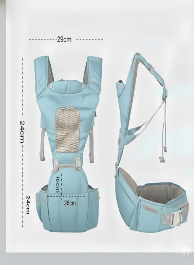 hierax Baby Carrier Bag with Hip Seat, Ergonomic Design with Breathable Mesh Panels, Multiple Carrying Positions, Sky (Baby Blue) - Image 2