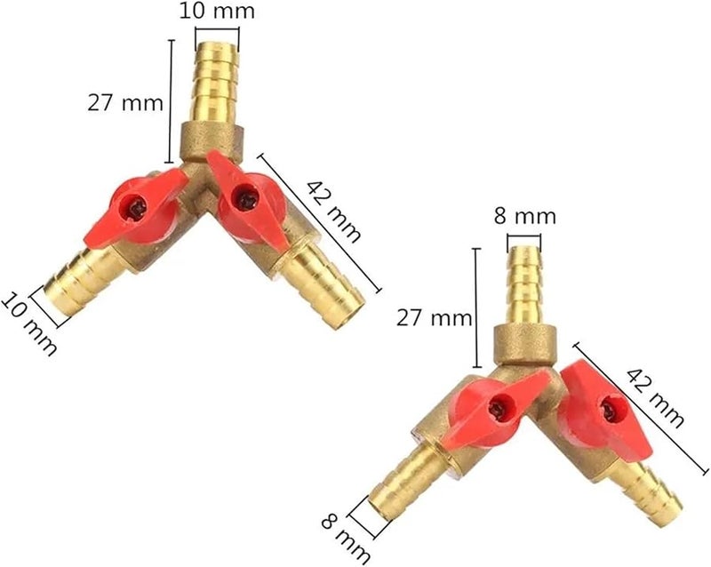 10mm Brass Y Shaped Three Way Ball Valve Hose Barb Connector For Fuel Gas Water - Image 3