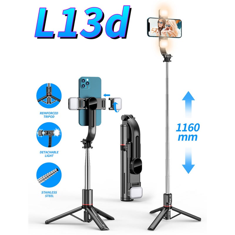 Generic (Unbranded) L13 Mobile Phone Selfie Stick Bracket Handheld Bluetooth-compatible Shutter Photo Tripod Integrated black Double lights + inner bracket - Image 1