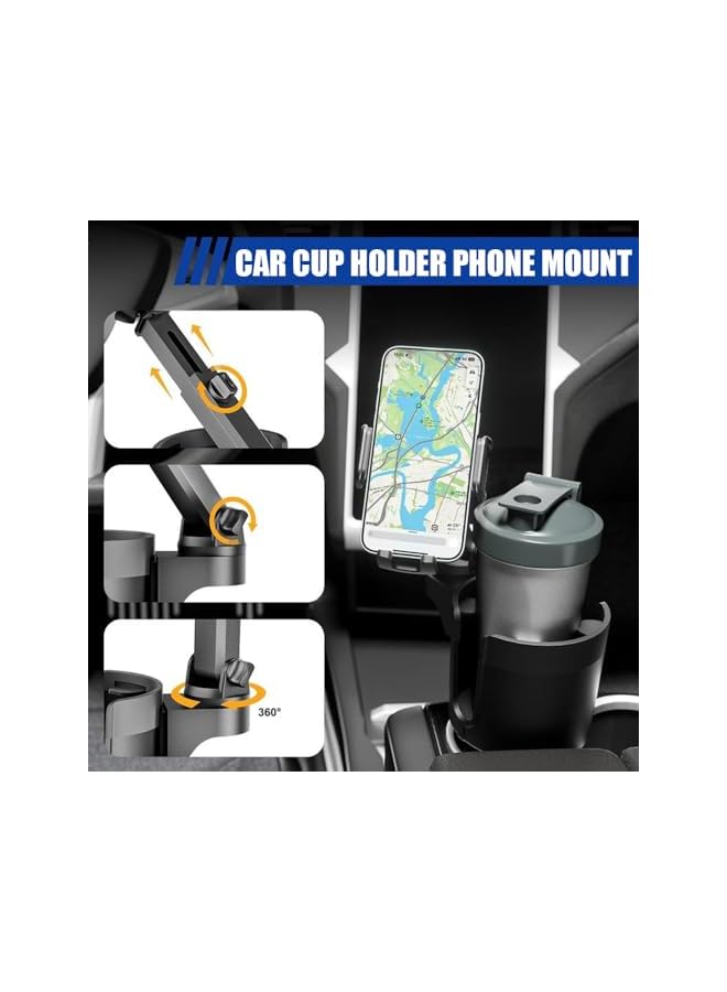 S-TOP 2 in 1 Car Cup Holder Phone Mount,Universal Car Phone Stand holder adjustable base,car cup holder expander, 360° rotatable mobile stand for car accessories - Image 2