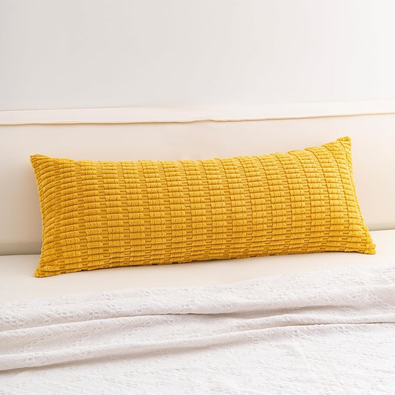 Aegero Corduroy Decorative Throw Pillow Covers 14x36 Inch Soft Striped Pillow Covers Modern Farmhouse Home Decor for Sofa Living Room Couch Bed（Yellow） - Image 1