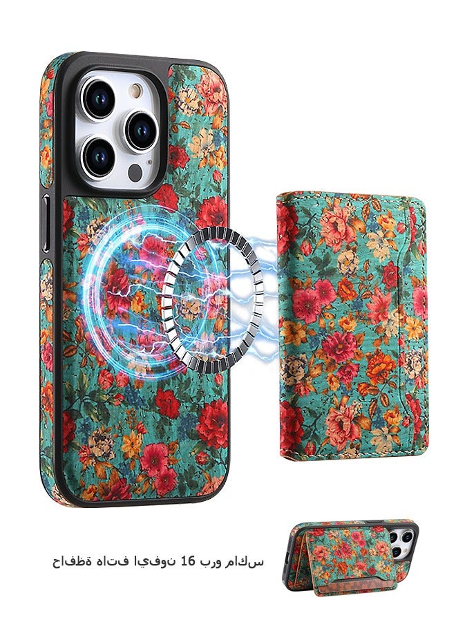 Beyond iPhone 16 Pro Max Magsafe Case, Magnetic Magsafe Cover, Durable Shockproof Floral Design Phone Cover (Green) - Image 1