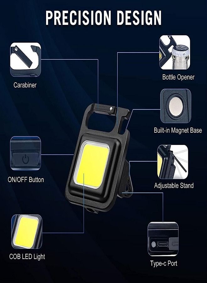 Mini Flashlight, On Keychain Rechargeable 1000 Lumens COB 4 Lighting Modes Portable Keychain Emergency Flashlight with Bottle Opener Folding Bracket and Magnetic Out Base (1 Pack)  - Image 2