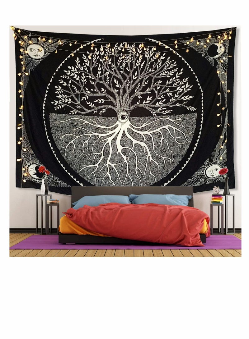 Excefore Black and White Tapestry for Bedroom, Tree of Life Sun Moon Tapestry Wall Hanging Bohemian Tapestry Upholstery Cloth Background Cloth Hanging130*150CM  - Image 2