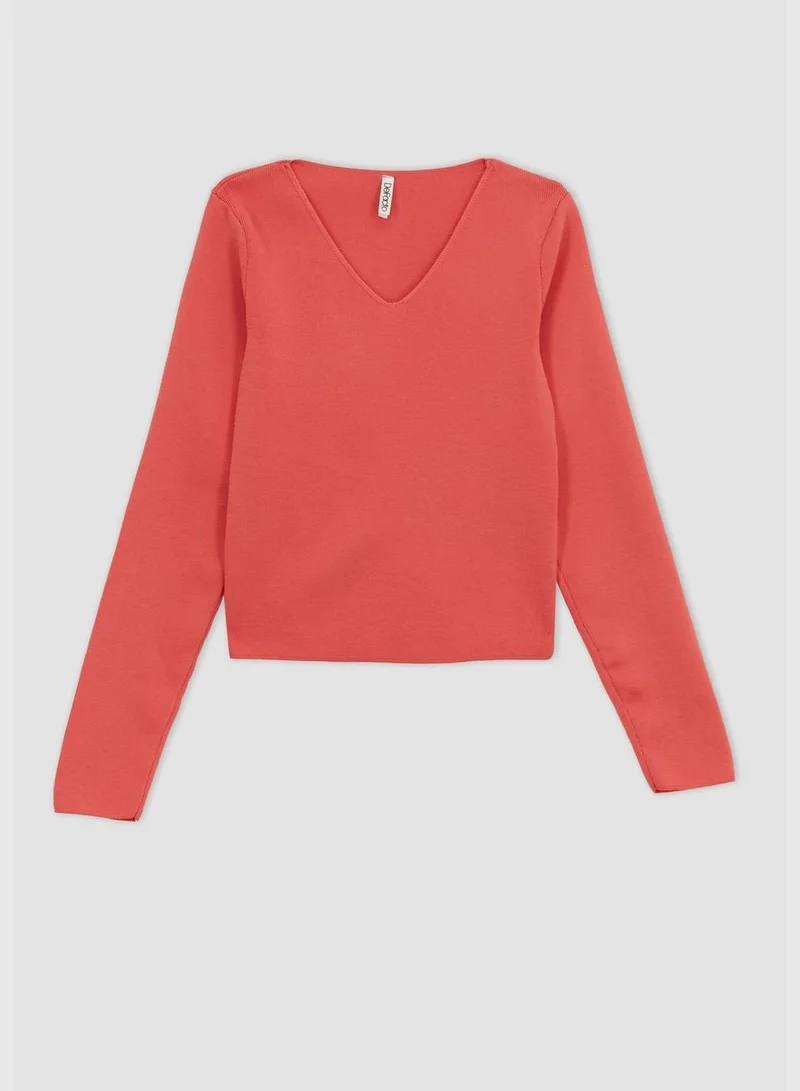 DeFacto Girl V Neck Long Sleeve Tricot Pullover