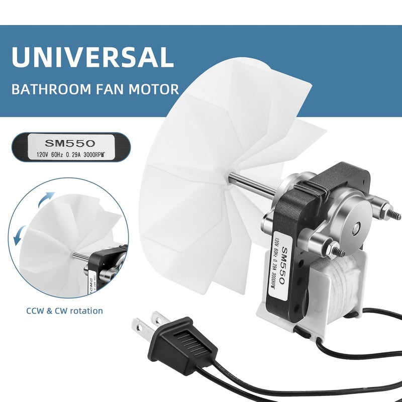 Fetechmate Universal SM550 Bathroom Vent Fan Motor Compatible with Br-oan Nut-one Bathroom Exhaust Fan Motor 50CFM 120V 3000RPM Replace C01575 65100 SM550 EM550 EM750-2 Pack by - Image 3