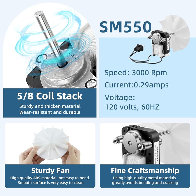 Fetechmate Universal SM550 Bathroom Vent Fan Motor Compatible with Br-oan Nut-one Bathroom Exhaust Fan Motor 50CFM 120V 3000RPM Replace C01575 65100 SM550 EM550 EM750-2 Pack by - Image 5
