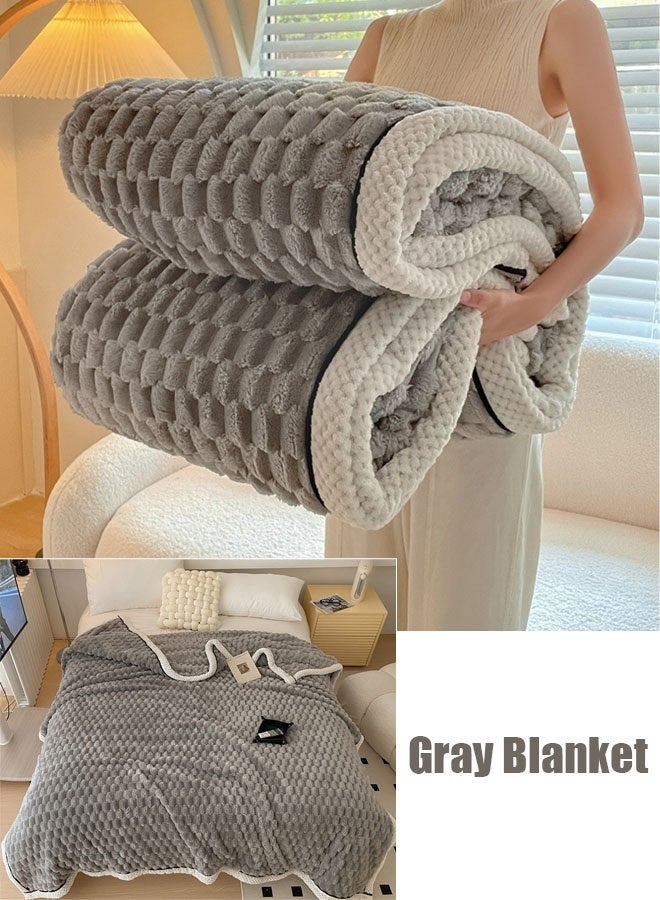 Soft Fleece Throw Blanket Faux Fur Throw Blanket Super Soft Throw Blanket Premium Silky Flannel Fleece for All Seasons Cozy Decorative Blanket for Couch Bed Sofa 200 * 230cm (Grey) - Image 1