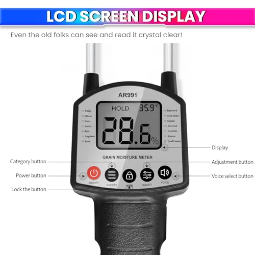 amiciSense Grain Moisture Meter Handheld Humidity Tester for Wheat, Rice, Corn, etc with 4 AA Battery - Image 4