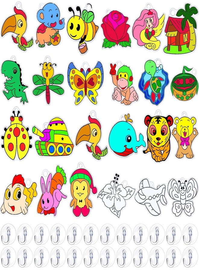 Sratte 48 Pcs Sun Catcher Kits for Art Window DIY Suncatchers Craft for Kids Animals Summer Window Art Paint with 24 Suction Cups for Kids Ornament Birthday Party Activities Home Decor Supplies - Image 1