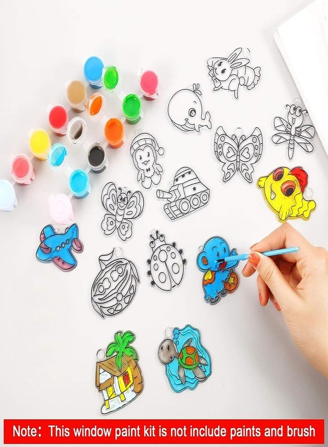 Sratte 48 Pcs Sun Catcher Kits for Art Window DIY Suncatchers Craft for Kids Animals Summer Window Art Paint with 24 Suction Cups for Kids Ornament Birthday Party Activities Home Decor Supplies - Image 3