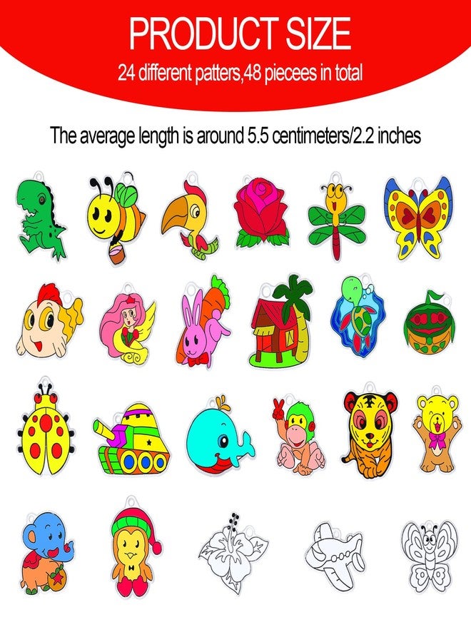 Sratte 48 Pcs Sun Catcher Kits for Art Window DIY Suncatchers Craft for Kids Animals Summer Window Art Paint with 24 Suction Cups for Kids Ornament Birthday Party Activities Home Decor Supplies - Image 2