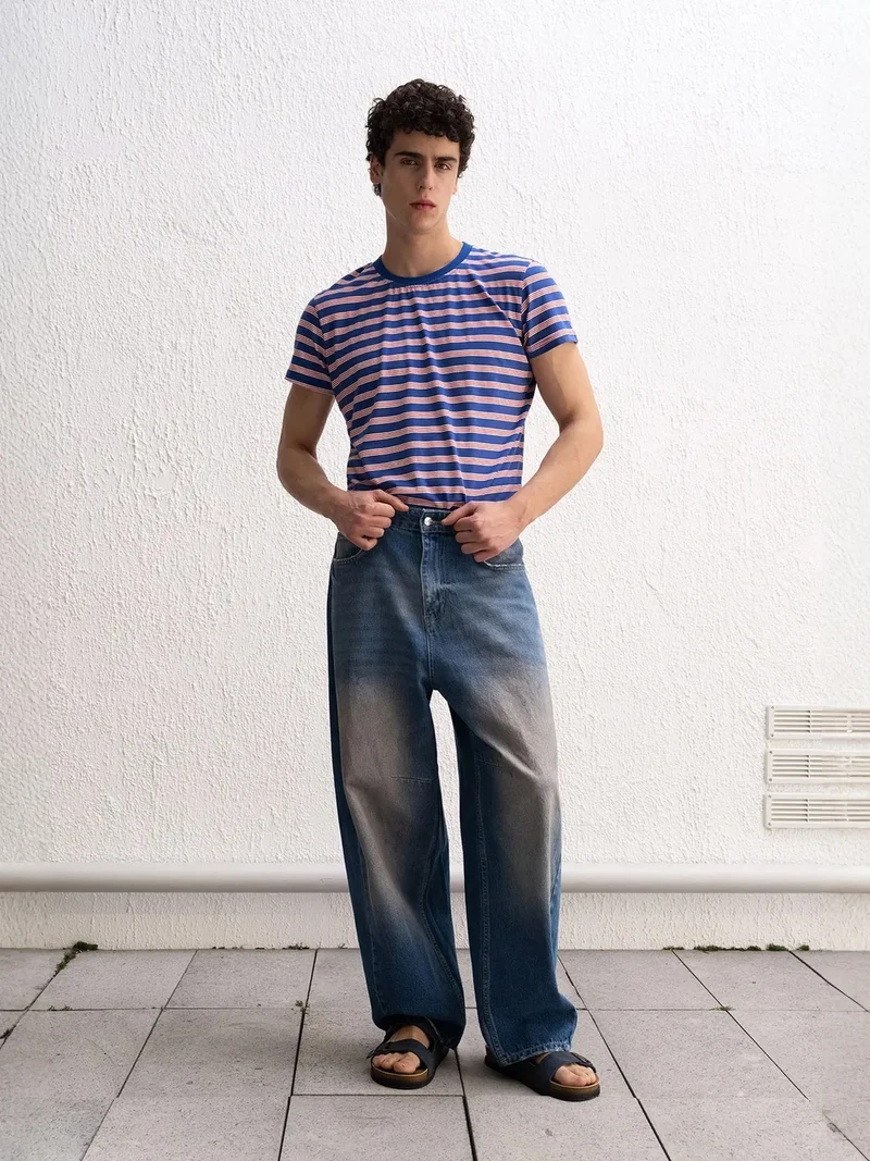 Giesto Moroccan Blue GIESTO Striped Crew Neck T-Shirt for Men | Best Price UAE